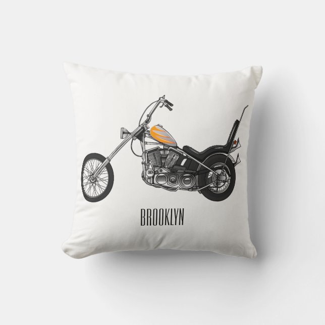 Chopper Motorcycle 1950 cartoon illustration Cushion (Front)