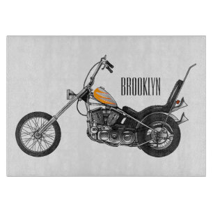Chopper Motorcycle 1950 cartoon illustration Cutting Board