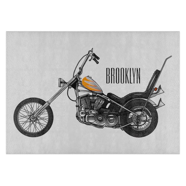 Chopper Motorcycle 1950 cartoon illustration Cutting Board (Front)