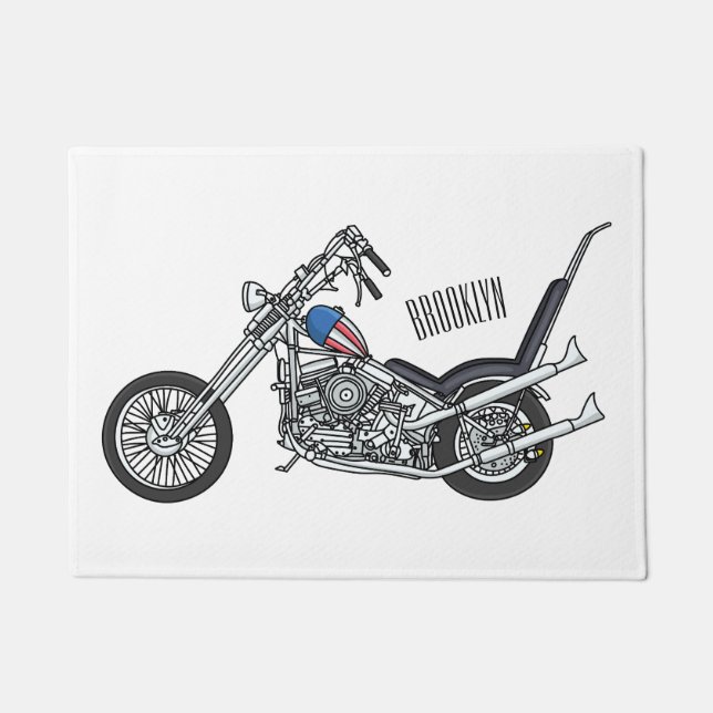 Chopper Motorcycle 1950 cartoon illustration Doormat (Front)