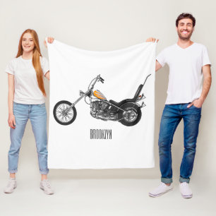 Chopper Motorcycle 1950 cartoon illustration Fleece Blanket