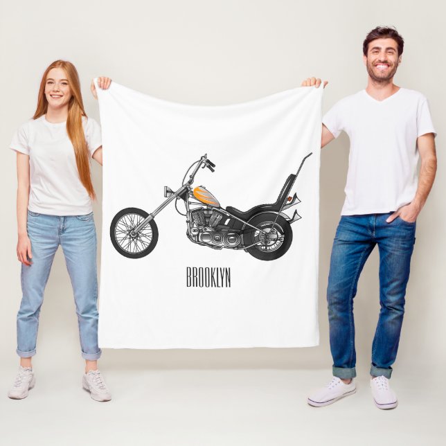 Chopper Motorcycle 1950 cartoon illustration Fleece Blanket (In Situ)