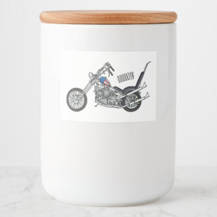 Chopper Motorcycle 1950 cartoon illustration Food Label