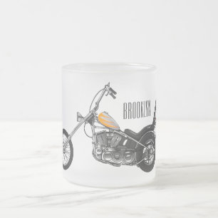 Chopper Motorcycle 1950 cartoon illustration Frosted Glass Coffee Mug