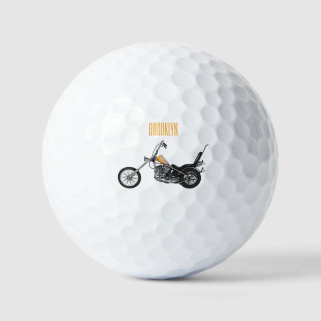 Chopper Motorcycle 1950 cartoon illustration Golf Balls (Front)