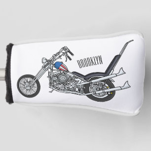Chopper Motorcycle 1950 cartoon illustration  Golf Head Cover