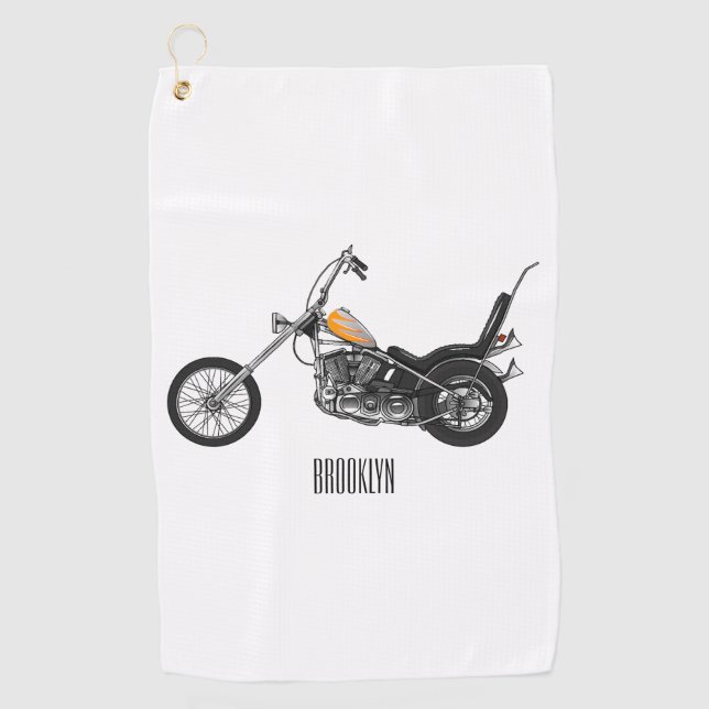 Chopper Motorcycle 1950 cartoon illustration Golf Towel (Front)