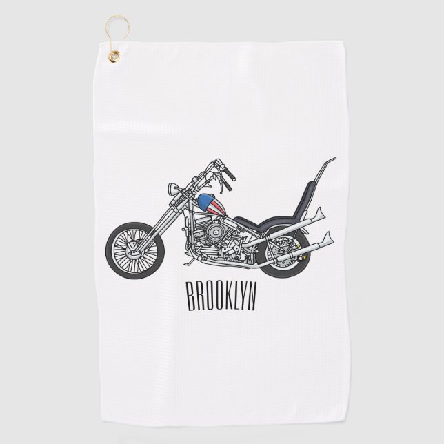 Chopper Motorcycle 1950 cartoon illustration Golf Towel (Front)