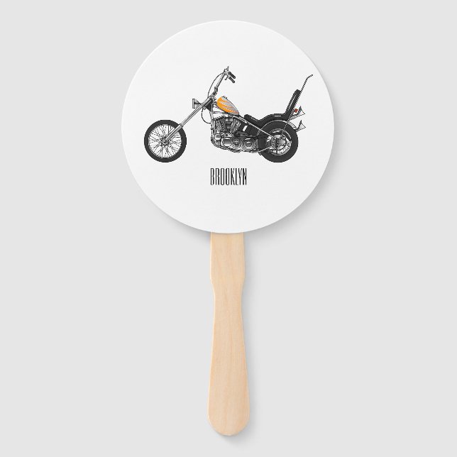 Chopper Motorcycle 1950 cartoon illustration Hand Fan (Front)