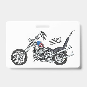 Chopper Motorcycle 1950 cartoon illustration  ID Badge