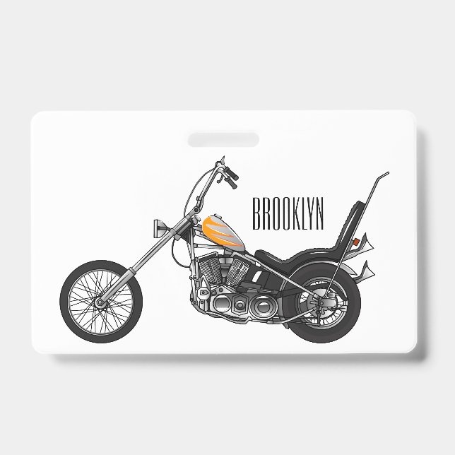 Chopper Motorcycle 1950 cartoon illustration ID Badge (Front)