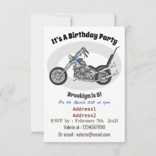 Chopper Motorcycle 1950 cartoon illustration Invitation