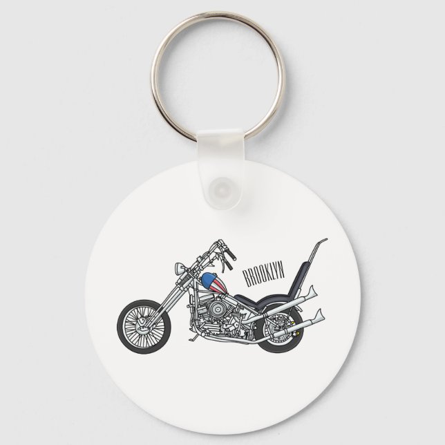 Chopper Motorcycle 1950 cartoon illustration Key Ring (Front)