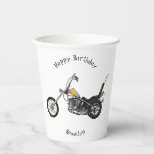 Chopper Motorcycle 1950 cartoon illustration Paper Cups