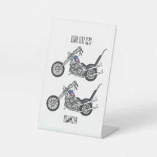 Chopper Motorcycle 1950 cartoon illustration  Pedestal Sign