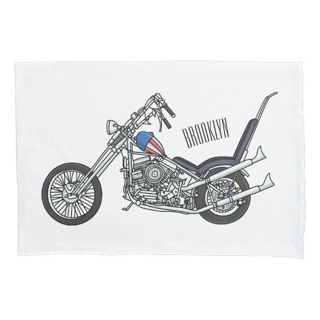 Chopper Motorcycle 1950 cartoon illustration Pillowcase (Front)