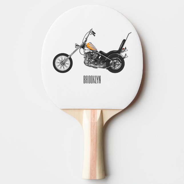 Chopper Motorcycle 1950 cartoon illustration Ping Pong Paddle (Front)
