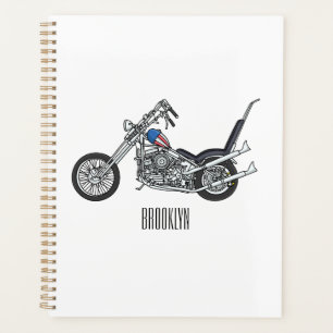 Chopper Motorcycle 1950 cartoon illustration Planner