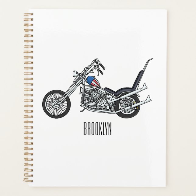 Chopper Motorcycle 1950 cartoon illustration Planner (Front)
