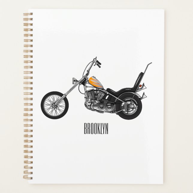 Chopper Motorcycle 1950 cartoon illustration Planner (Front)