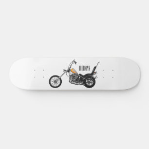 Chopper Motorcycle 1950 cartoon illustration Skateboard