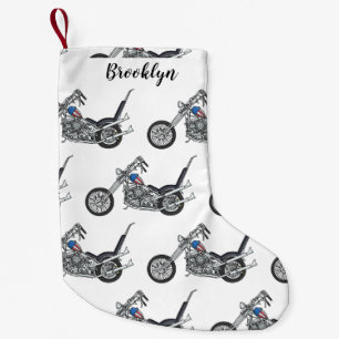 Chopper Motorcycle 1950 cartoon illustration Small Christmas Stocking