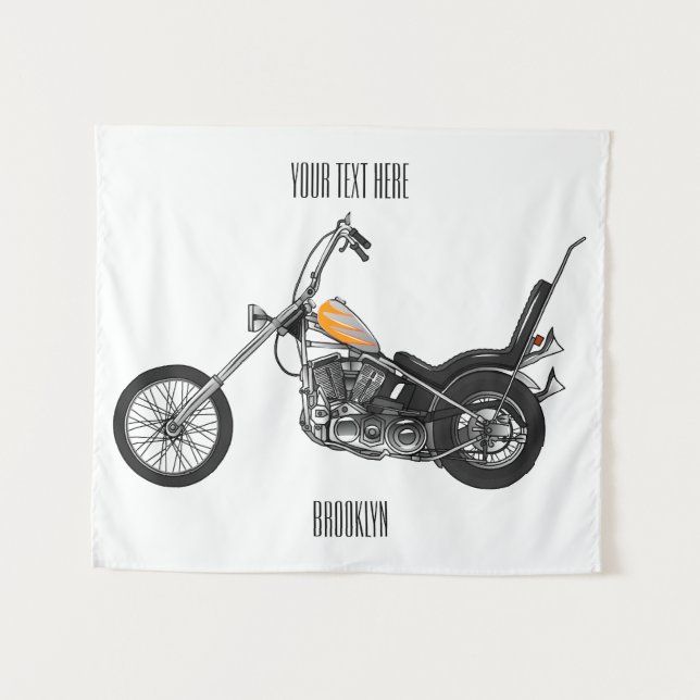 Chopper Motorcycle 1950 cartoon illustration Tapestry (Front (Horizontal))
