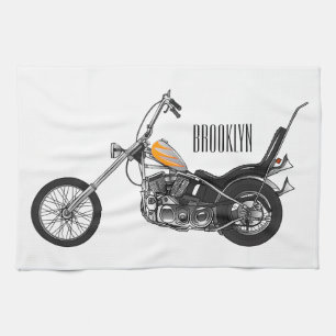 Chopper Motorcycle 1950 cartoon illustration Tea Towel