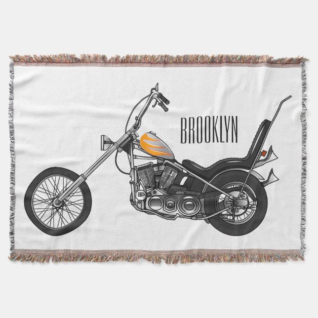 Chopper Motorcycle 1950 cartoon illustration Throw Blanket (Front)