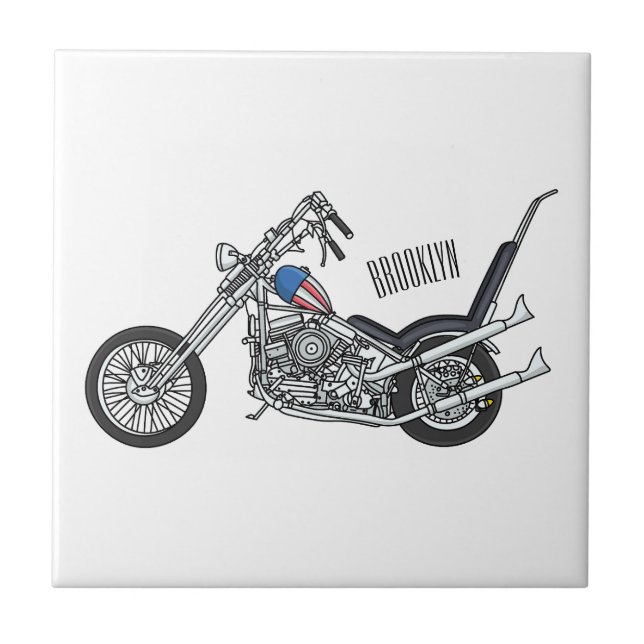 Chopper Motorcycle 1950 cartoon illustration Tile (Front)
