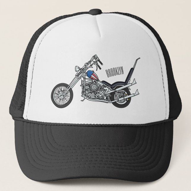 Chopper Motorcycle 1950 cartoon illustration Trucker Hat (Front)