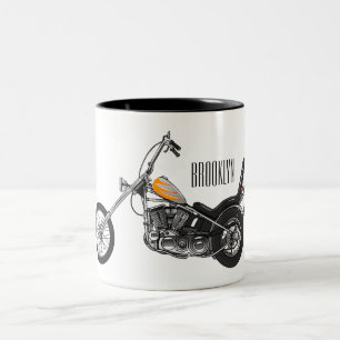 Chopper Motorcycle 1950 cartoon illustration Two-Tone Coffee Mug