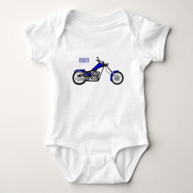 Chopper motorcycle cartoon illustration baby bodysuit (Front)