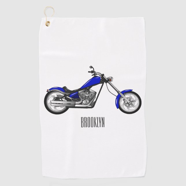 Chopper motorcycle cartoon illustration golf towel (Front)