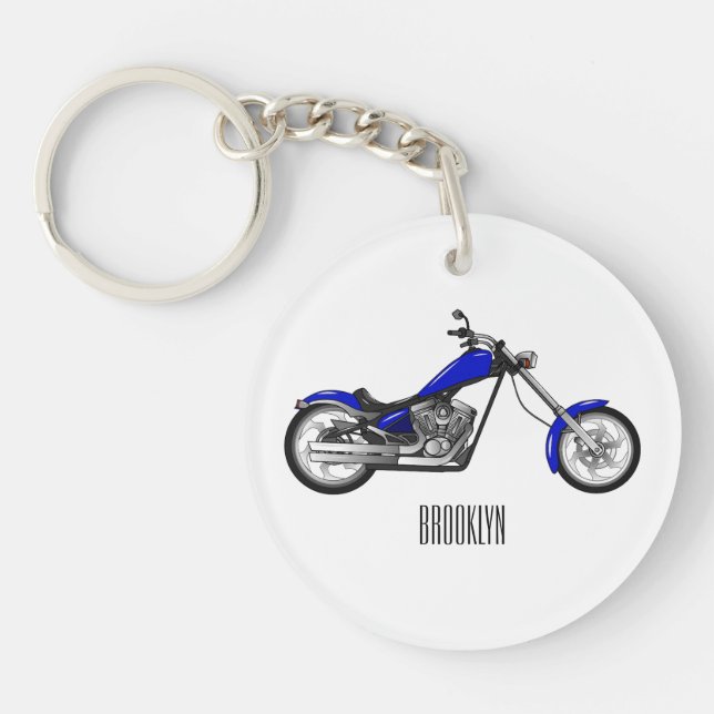 Chopper motorcycle cartoon illustration key ring (Front)