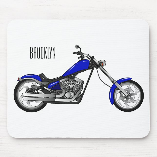 Chopper motorcycle cartoon illustration mouse pad (Front)