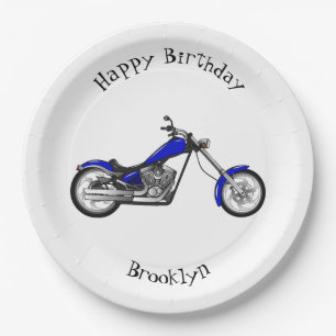 Chopper motorcycle cartoon illustration paper plate