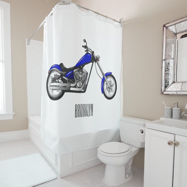Chopper motorcycle cartoon illustration shower curtain (In Situ)