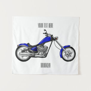 Chopper motorcycle cartoon illustration tapestry