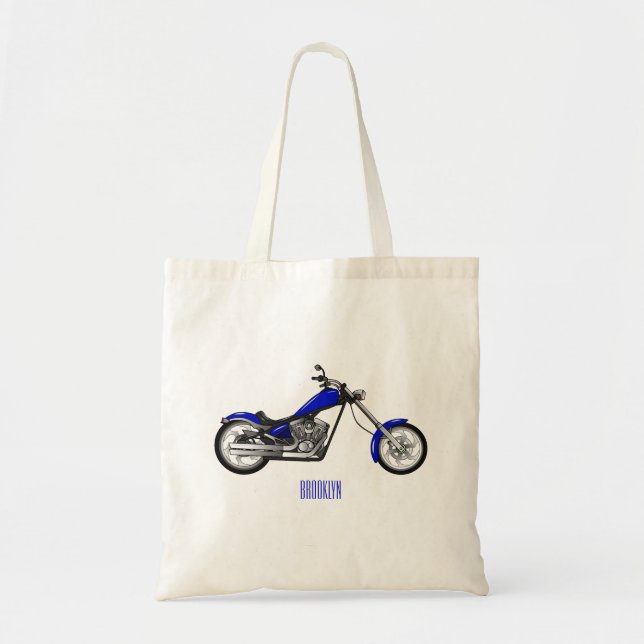 Chopper motorcycle cartoon illustration tote bag (Front)