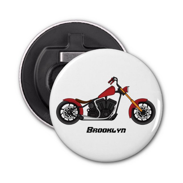 Chopper style motorcycle illustration bottle opener (Front)