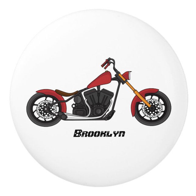 Chopper style motorcycle illustration  ceramic knob (Front)