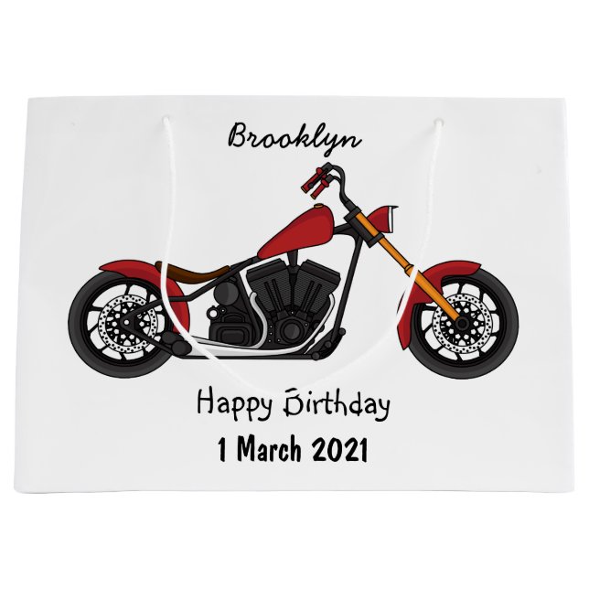 Chopper style motorcycle illustration large gift bag (Front)