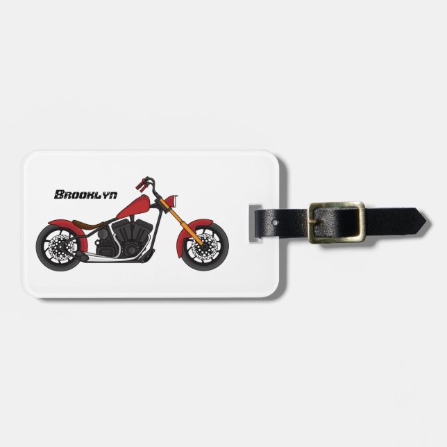 Chopper style motorcycle illustration luggage tag (Front Horizontal)