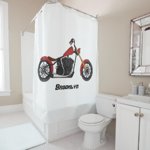 Chopper style motorcycle illustration shower curtain