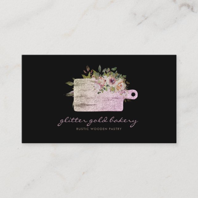 Chopping Board rose gold glitter bakery cooking Business Card (Front)