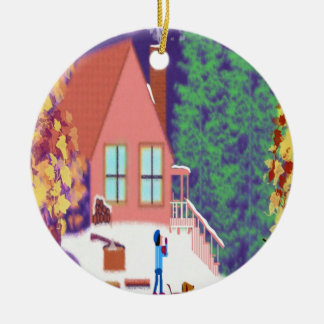 Chopping Wood Days by T Hendrix Ceramic Tree Decoration