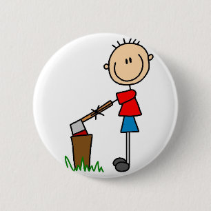Chopping Wood Stick Figure Button