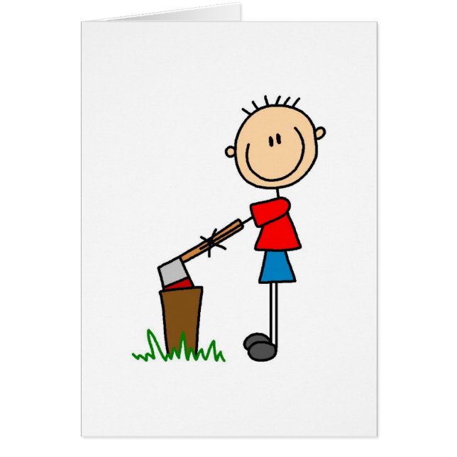 Chopping Wood Stick Figure Card (Front)