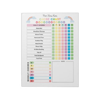 Chore Chart Custom Notepad for Kids & To Do List
